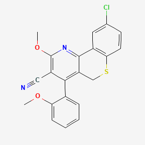 molecular formula C21H15ClN2O2S B12756197 5H-(1)Benzothiopyrano(4,3-b)pyridine-3-carbonitrile, 9-chloro-2-methoxy-4-(2-methoxyphenyl)- CAS No. 115091-91-3