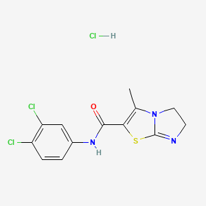 molecular formula C13H12Cl3N3OS B12756243 Imidazo(2,1-b)thiazole-2-carboxamide, 5,6-dihydro-N-(3,4-dichlorophenyl)-3-methyl-, monohydrochloride CAS No. 84950-80-1