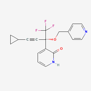 molecular formula C18H15F3N2O2 B12756270 2(1H)-Pyridinone, 3-(3-cyclopropyl-1-(4-pyridinylmethoxy)-1-(trifluoromethyl)-2-propynyl)- CAS No. 335665-58-2