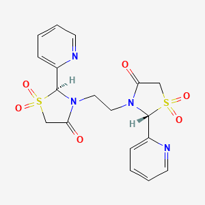 molecular formula C18H18N4O6S2 B12756348 4-Thiazolidinone, 3,3'-(1,2-ethanediyl)bis(2-(2-pyridinyl)-, 1,1,1',1'-tetroxide, (R*,S*)- CAS No. 131420-52-5