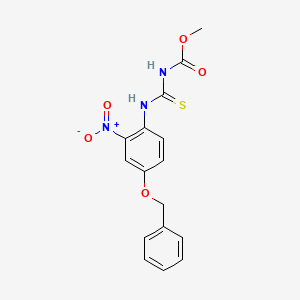 molecular formula C16H15N3O5S B12756366 Carbamic acid, (((2-nitro-4-(phenylmethoxy)phenyl)amino)thioxomethyl)-, methyl ester CAS No. 142646-10-4