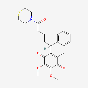 molecular formula C24H29NO5S B12756397 Thiomorpholine, 4-(5-(4,5-dimethoxy-3,6-dioxo-2-methyl-1,4-cyclohexadien-1-yl)-1-oxo-5-phenylpentyl)- CAS No. 111885-18-8