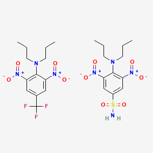 molecular formula C25H34F3N7O10S B12756429 Benzenesulfonamide, 4-(dipropylamino)-3,5-dinitro-, mixt. with 2,6-dinitro-N,N-dipropyl-4-(trifluoromethyl)benzenamine CAS No. 63665-17-8