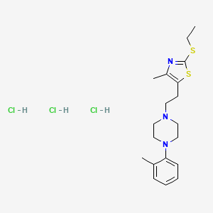 molecular formula C19H30Cl3N3S2 B12756441 Piperazine, 1-(2-(2-(ethylthio)-4-methyl-5-thiazolyl)ethyl)-4-(2-methylphenyl)-, trihydrochloride CAS No. 89663-37-6