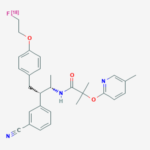 molecular formula C29H32FN3O3 B12756468 Propanamide, N-((1S,2S)-2-(3-cyanophenyl)-3-(4-(2-(fluoro-18f)ethoxy)phenyl)-1-methylpropyl)-2-methyl-2-((5-methyl-2-pyridinyl)oxy)- CAS No. 945850-36-2
