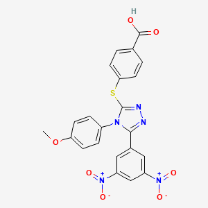 molecular formula C22H15N5O7S B12756527 Benzoic acid, 4-((5-(3,5-dinitrophenyl)-4-(4-methoxyphenyl)-4H-1,2,4-triazol-3-yl)thio)- CAS No. 119228-59-0