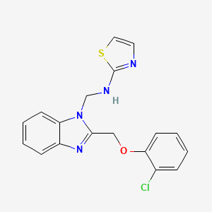 molecular formula C18H15ClN4OS B12756538 Benzimidazole, 2-((o-chlorophenoxy)methyl)-1-((2-thiazolylamino)methyl)- CAS No. 84138-32-9