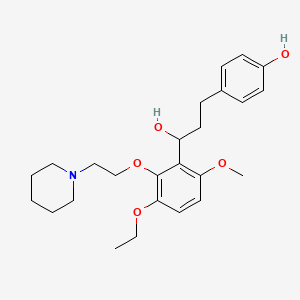 molecular formula C25H35NO5 B12756562 alpha-(3-Ethoxy-6-methoxy-2-(2-(1-piperidinyl)ethoxy)phenyl)-4-hydroxybenzenepropanol CAS No. 126406-30-2