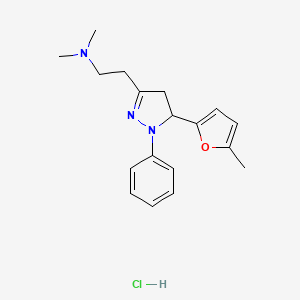 molecular formula C18H24ClN3O B12756620 Pyrazoline, 3-(2-(dimethylamino)ethyl)-5-(5-methyl-2-furyl)-1-phenyl-, hydrochloride CAS No. 102129-25-9