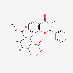 molecular formula C28H27NO6 B12756657 Methyl ethyl 2,6-dimethyl-4-(3-methylflavon-8-yl)-1,4-dihydropyridine-3,5-dicarboxylate CAS No. 110714-60-8