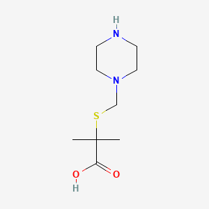 molecular formula C9H18N2O2S B12757751 Propionic acid, 2-methyl-2-((1-piperazinylmethyl)thio)- CAS No. 91086-38-3