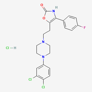 molecular formula C21H21Cl3FN3O2 B12758071 2(3H)-Oxazolone, 5-(2-(4-(3,4-dichlorophenyl)-1-piperazinyl)ethyl)-4-(4-fluorophenyl)-, monohydrochloride CAS No. 120944-17-4