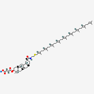 molecular formula C81H126NNaO5S B12758103 Olean-12-en-29-amide, 3-((3-carboxy-1-oxo-2-propenyl)oxy)-N-(2-((3,7,11,15,19,23,27,31,35-nonamethyl-2,6,10,14,18,22,26,30,34-hextriacontanonaenyl)thio)ethyl)-, monosodium salt, hydrate, (3-beta(Z),20-beta)- CAS No. 118642-24-3