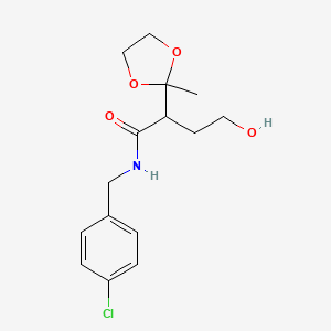 molecular formula C15H20ClNO4 B12758114 N-((4-Chlorophenyl)methyl)-alpha-(2-hydroxyethyl)-2-methyl-1,3-dioxolane-2-acetamide CAS No. 135726-58-8
