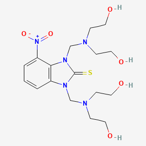 molecular formula C17H27N5O6S B12758133 2H-Benzimidazole-2-thione, 1,3-dihydro-1,3-bis((bis(2-hydroxyethyl)amino)methyl)-4-nitro- CAS No. 112094-09-4