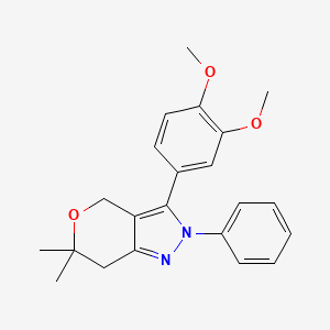 molecular formula C22H24N2O3 B12758137 3-(3,4-Dimethoxyphenyl)-6,6-dimethyl-2-phenyl-2,4,6,7-tetrahydro-pyrano(4,3-c)pyrazole CAS No. 130366-44-8