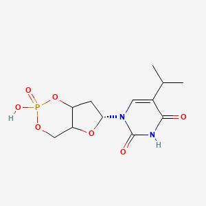 molecular formula C12H17N2O7P B12758190 2,4(1H,3H)-Pyrimidinedione, 5-(1-methylethyl)-1-((6R)-tetrahydro-2-hydroxy-2-oxido-4H-furo(3,2-d)-1,3,2-dioxaphosphorin-6-yl)- CAS No. 99606-22-1