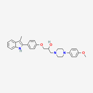 molecular formula C29H33N3O3 B12758208 4-(4-Methoxyphenyl)-alpha-((4-(3-methyl-1H-indol-2-yl)phenoxy)methyl)-1-piperazineethanol CAS No. 88737-57-9