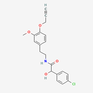 molecular formula C20H20ClNO4 B12758232 Benzeneacetamide, 4-chloro-alpha-hydroxy-N-(2-(3-methoxy-4-(2-propyn-1-yloxy)phenyl)ethyl)- CAS No. 282720-26-7
