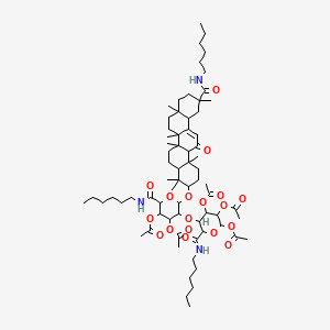 molecular formula C70H111N3O18 B12758254 alpha-D-Glucopyranosiduronamide, (3-beta,20-beta)-29-(hexylamino)-11,29-dioxoolean-12-en-3-yl N-hexyl-2-O-(2,3,4-tri-O-acetyl-N-hexyl-beta-D-glucopyranuronamidosyl)-, 3,4-diacetate CAS No. 126145-74-2
