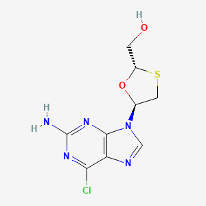 molecular formula C9H10ClN5O2S B12758306 1,3-Oxathiolane-2-methanol, 5-(2-amino-6-chloro-9H-purin-9-yl)-, (2S-trans)- CAS No. 149819-74-9
