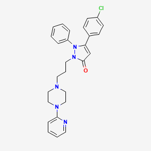 molecular formula C27H28ClN5O B12758334 3H-Pyrazol-3-one, 1,2-dihydro-1,5-(4-chlorophenyl)-1-phenyl-2-(3-(4-(2-pyridinyl)-1-piperazinyl)propyl)- CAS No. 85674-02-8