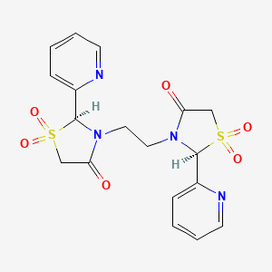 molecular formula C18H18N4O6S2 B12758341 4-Thiazolidinone, 3,3'-(1,2-ethanediyl)bis(2-(3-pyridinyl)-, 1,1,1',1'-tetroxide, (R*,R*)-(+-)- CAS No. 131420-51-4