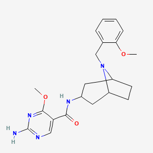 molecular formula C21H27N5O3 B12758447 2-Amino-4-methoxy-N-(8-(o-methoxybenzyl)-3-beta-nortropanyl)-5-pyrimidinecarboxamide CAS No. 84923-30-8