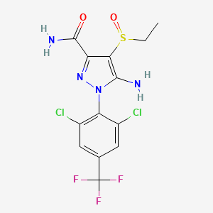 molecular formula C13H11Cl2F3N4O2S B12758474 5-Amino-1-(2,6-dichloro-4-trifluoromethylphenyl)-4-ethylsulfinyl-3-pyrazolecarboxamide CAS No. 623151-90-6