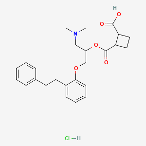 molecular formula C25H32ClNO5 B12758494 2-((3-Dimethylamino-2-(2-carboxycyclobutylcarbonyloxy))propoxy)bibenzyl hydrochloride CAS No. 86819-25-2