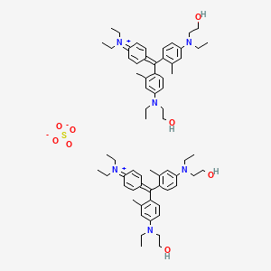 molecular formula C66H92N6O8S B12758515 Bis((4-((4-(diethylamino)phenyl)(4-(ethyl(2-hydroxyethyl)amino)-2-methylphenyl)methylene)-3-methyl-2,5-cyclohexadien-1-ylidene)ethyl(2-hydroxyethyl)ammonium) sulphate CAS No. 83950-32-7