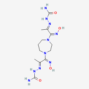 molecular formula C13H24N10O4 B12758538 N,N'-Bis(1-hydroxyimino-2-oxopropyl)hexahydro-1,4-diazepine semicarbazone CAS No. 150012-63-8