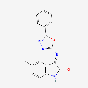 molecular formula C17H12N4O2 B12758555 2-Indolinone, 5-methyl-3-(5-phenyl-1,3,4-oxadiazol-2-ylimino)- CAS No. 84640-91-5