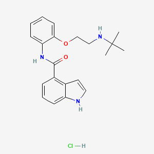 molecular formula C21H26ClN3O2 B12758582 1H-Indole-4-carboxamide, N-(2-(2-((1,1-dimethylethyl)amino)ethoxy)phenyl)-, hydrochloride CAS No. 112857-85-9