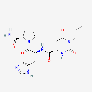 molecular formula C20H29N7O5 B12758591 L-Prolinamide, N-((hexahydro-1-butyl-2,6-dioxo-4-pyrimidinyl)carbonyl)-L-histidyl-, hydrate CAS No. 128056-06-4