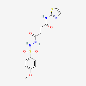molecular formula C14H16N4O5S2 B12758624 Butanoic acid, 4-oxo-4-(2-thiazolylamino)-, 2-((4-methoxyphenyl)sulfonyl)hydrazide CAS No. 124861-90-1