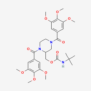 molecular formula C30H41N3O10 B12758653 Carbamic acid, (1,1-dimethylethyl)-, (1,4-bis(3,4,5-trimethoxybenzoyl)-2-piperazinyl)methyl ester CAS No. 129230-01-9