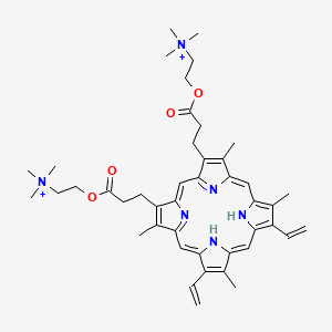 molecular formula C44H58N6O4+2 B12758674 2-[3-[7,12-Bis(ethenyl)-3,8,13,17-tetramethyl-18-[3-oxo-3-[2-(trimethylazaniumyl)ethoxy]propyl]-22,23-dihydroporphyrin-2-yl]propanoyloxy]ethyl-trimethylazanium 