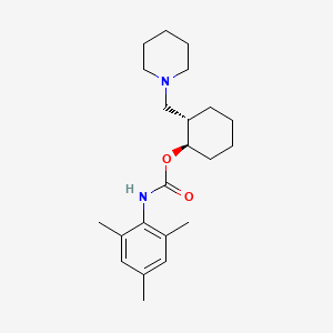 molecular formula C22H34N2O2 B12758687 Carbamic acid, (2,4,6-trimethylphenyl)-, 2-(1-piperidinylmethyl)cyclohexyl ester, trans- CAS No. 130533-45-8