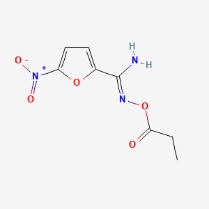 molecular formula C8H9N3O5 B12758731 Hydroxylamine, N-((5-nitro-2-furyl)formimidoyl)-O-propionyl- CAS No. 92662-79-8