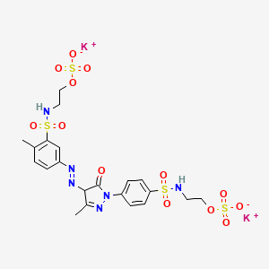 molecular formula C21H24K2N6O13S4 B12758740 Dipotassium hydrogen 4-((4,5-dihydro-3-methyl-5-oxo-1-(4-(((2-(sulphonatooxy)ethyl)amino)sulphonyl)phenyl)-1H-pyrazol-4-yl)azo)-N-(2-(sulphonatooxy)ethyl)toluene-2-sulphonamidate CAS No. 83400-00-4