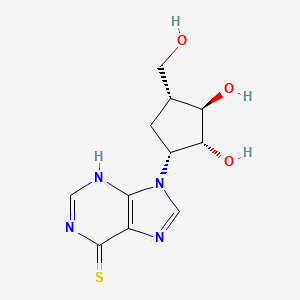 molecular formula C11H14N4O3S B12758757 Carbocyclic-2',3'-hydroxy-ara-6-mercaptopurine nucleoside CAS No. 78738-53-1