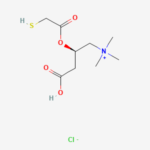 molecular formula C9H18ClNO4S B12758773 (R)-3-Carboxy-2-((mercaptoacetyl)oxy)-N,N,N-trimethyl-1-propanaminium chloride CAS No. 83544-83-6