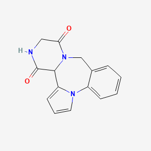 molecular formula C15H13N3O2 B12758784 12,13-Dihydro-9H,11H-pyrazino(2,1-c)pyrrolo(1,2-a)(1,4)benzodiazepine-11,14(14aH)-dione CAS No. 122485-08-9