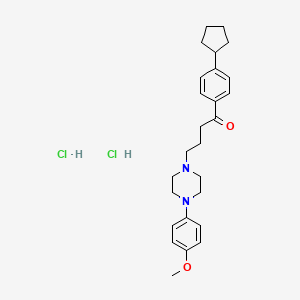 molecular formula C26H36Cl2N2O2 B12758805 1-Butanone, 1-(4-cyclopentylphenyl)-4-(4-(4-methoxyphenyl)-1-piperazinyl)-, dihydrochloride CAS No. 112446-97-6