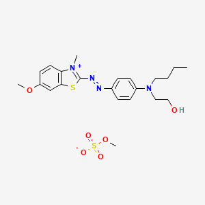 molecular formula C22H30N4O6S2 B12758889 Benzothiazolium, 2-((4-(butyl(2-hydroxyethyl)amino)phenyl)azo)-6-methoxy-3-methyl-, methyl sulfate (salt) CAS No. 73287-65-7