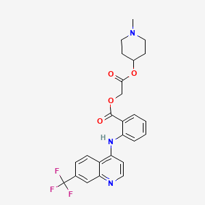 molecular formula C25H24F3N3O4 B12758954 Benzoic acid, 2-((7-(trifluoromethyl)-4-quinolinyl)amino)-, 2-((1-methyl-4-piperidinyl)oxy)-2-oxoethyl ester CAS No. 86518-50-5