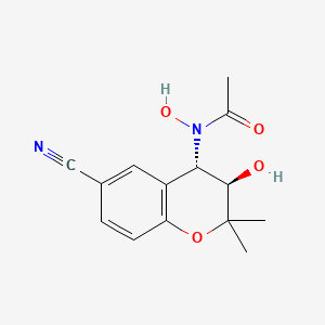 molecular formula C14H16N2O4 B12758962 Acetamide, N-(6-cyano-3,4-dihydro-3-hydroxy-2,2-dimethyl-2H-1-benzopyran-4-yl)-N-hydroxy-, trans- CAS No. 142185-28-2