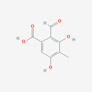 molecular formula C9H8O5 B12758974 2-Formyl-3,5-dihydroxy-4-methylbenzoic acid CAS No. 51264-36-9