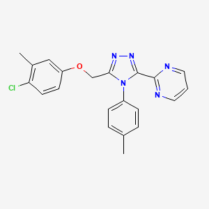 molecular formula C21H18ClN5O B12758986 Pyrimidine, 2-(5-((4-chloro-3-methylphenoxy)methyl)-4-(4-methylphenyl)-4H-1,2,4-triazol-3-yl)- CAS No. 141079-11-0